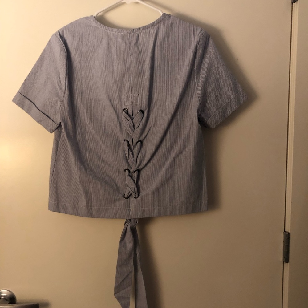 Cropped lace up back blouse